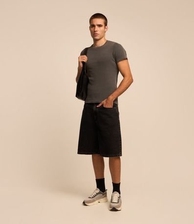 Bermuda Baggy Jeans con Pespunte Contrastante 3