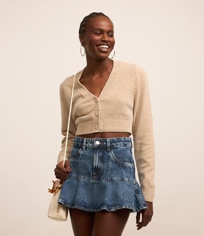 Cardigan Cropped en Chenille con Botones