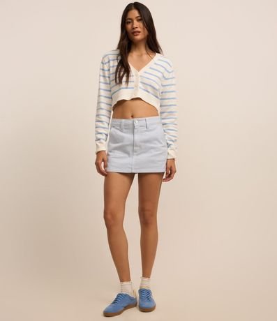 Cardigan Cropped en Chenille con Rayas y Botones 2