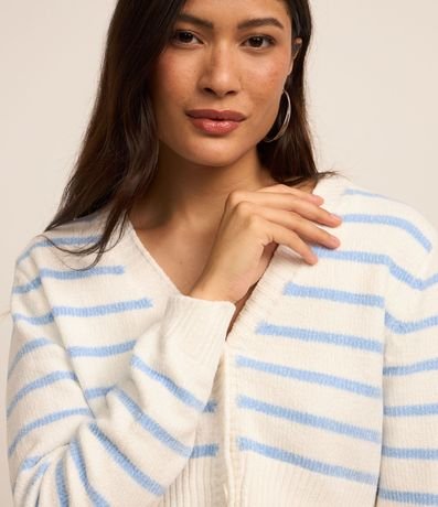 Cardigan Cropped en Chenille con Rayas y Botones 3