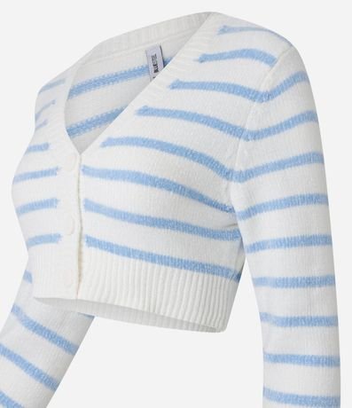 Cardigan Cropped en Chenille con Rayas y Botones 5