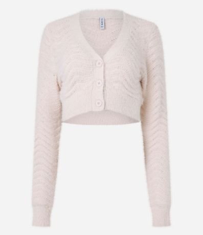 Cardigan Cropped con Pelito y Punto Ondulado 5