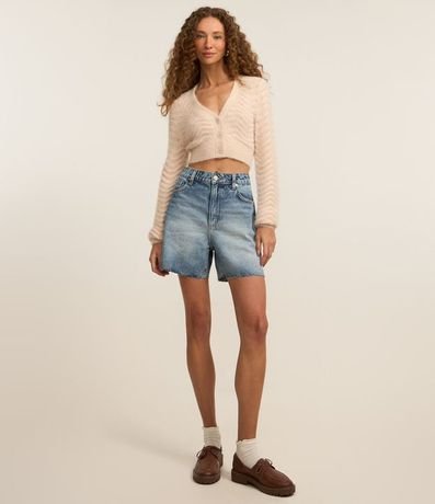 Cardigan Cropped con Pelito y Punto Ondulado 2