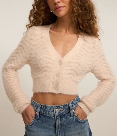 Cardigan Cropped con Pelito y Punto Ondulado 3