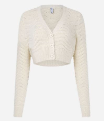 Cardigan Cropped con Pelito y Punto Ondulado 5