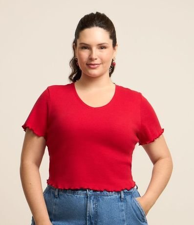 Blusa Cropped en Rib Acabado Frufru Curve & Plus Size 1