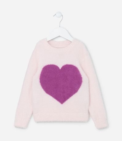 Suéter Infantil en Chenille Peludito con Estampa Corazón - Talle 1 a 5 años