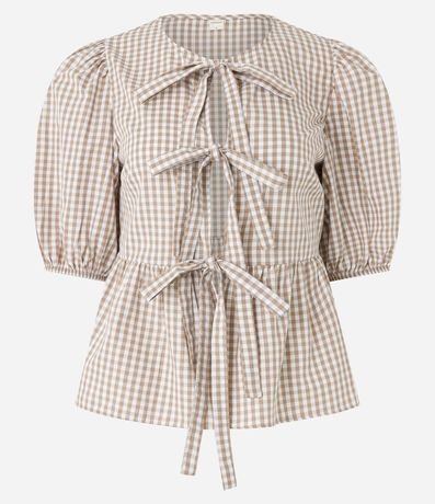 Blusa en Tricolina de Cuadros Vichy con Manga Abullonada 6