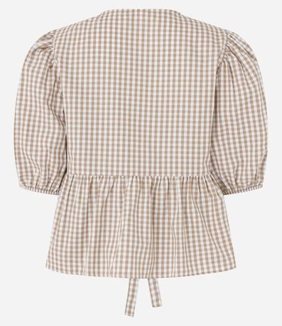Blusa en Tricolina de Cuadros Vichy con Manga Abullonada 7