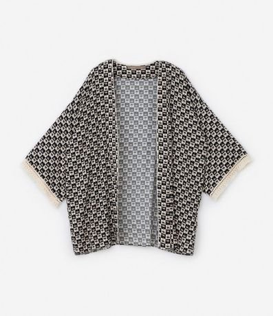 Kimono en Viscosa Estampada Cuadriculada y Flecos Curve & Plus Size 4