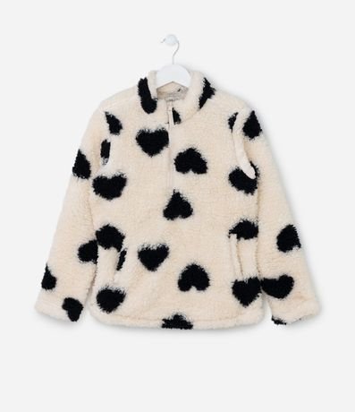 Saco Infantil en Sherpa con Estampa Corazones - Talle 5 a 14 años