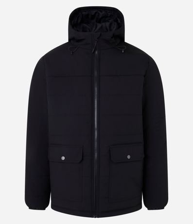Campera Puffer con Capucha y Bolsillos Cargo