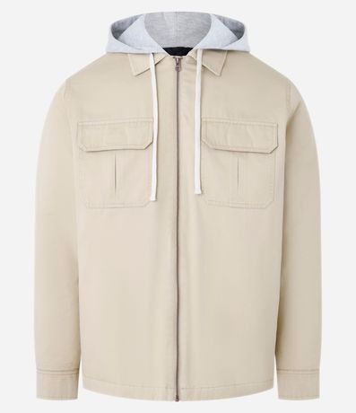 Campera Trucker en Sarga con Capucha Algodón y Bolsillo Cargo 7