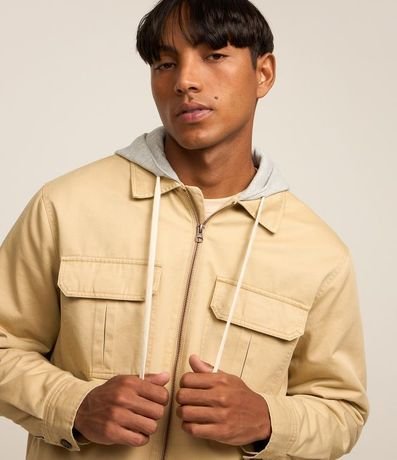 Campera Trucker en Sarga con Capucha Algodón y Bolsillo Cargo 3