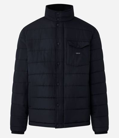 Campera Puffer con Cuello Alto Aterciopelada y Bolsillo Cargo 5