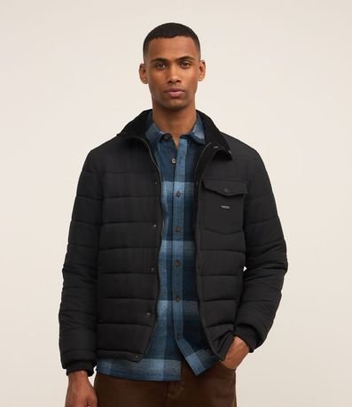 Campera Puffer con Cuello Alto Aterciopelada y Bolsillo Cargo