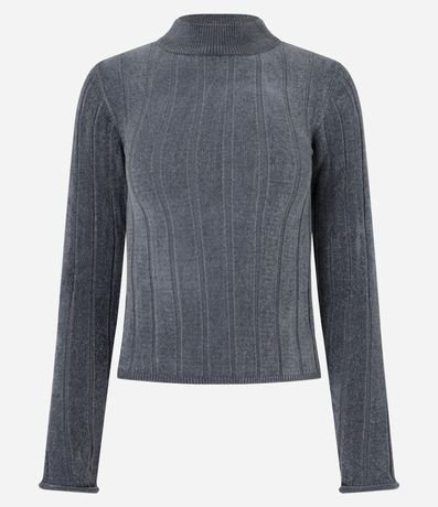 Blusa Slim en Chenille Acanalada con Cuello 5