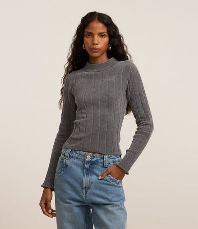 Blusa Slim en Chenille Acanalada con Cuello