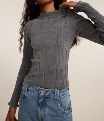 Blusa Slim en Chenille Acanalada con Cuello 3