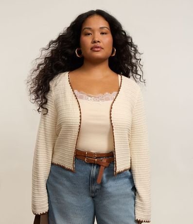 Cardigan de Punto con Borde Contrastante Curve & Plus Size