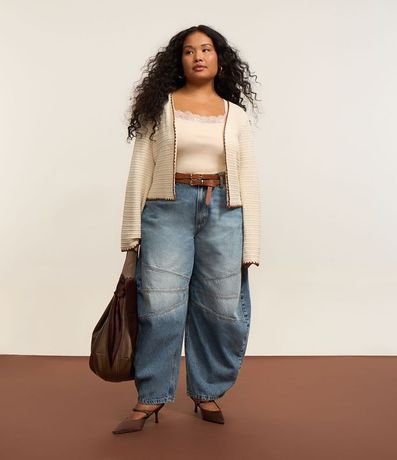 Cardigan de Punto con Borde Contrastante Curve & Plus Size 2
