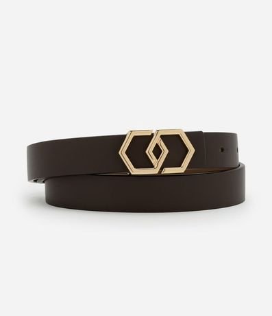Cinturón Medio PU Liso mediano reversible con hebilla Hexagonal doble