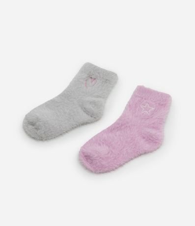 Kit 02 Medias Infantiles en Chenille con Bordado Corazón - Talle 23 al 34 3