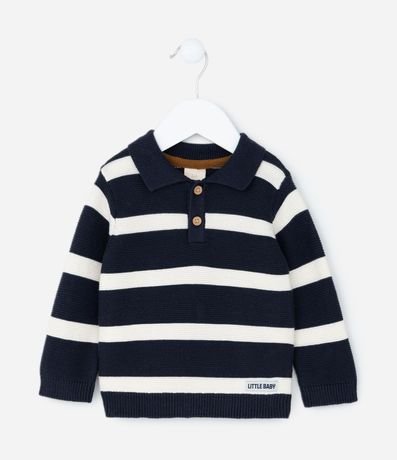 Suéter Infantil en Punto Rayas y Etiqueta en la Parte Baja - Talle 0 a 18 meses