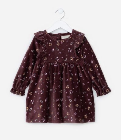 Vestido Infantil en Terciopelo con Estampa Floral - Talle 1 a 5 años 2
