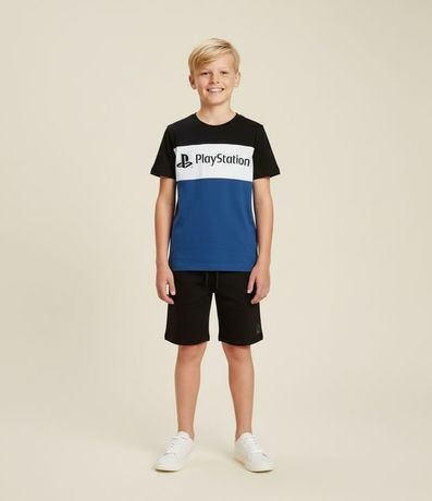 Remera Infantil con Bloques de Color y Estampa Playstation - Talle 5 a 14 años