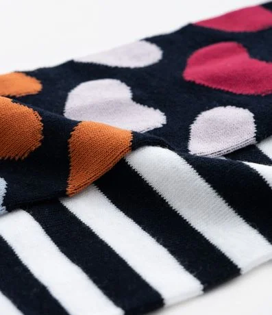 Kit 02 Panti Medias Infantiles con Estampa Rayas y Corazones - Talle P al G 3