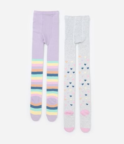 Kit 02 Medias Can Can Infantiles con Rayas y Corazones - Talle P a G 2