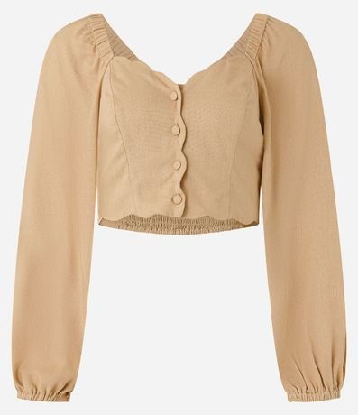 Blusa Cropped en Viscosa y Lino con Botones 4