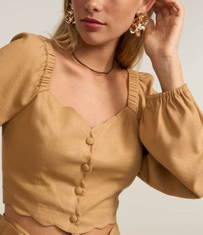 Blusa Cropped en Viscosa y Lino con Botones 3