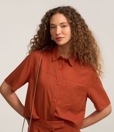 Camisa Corta en Viscosa y Lino con Bolsillos