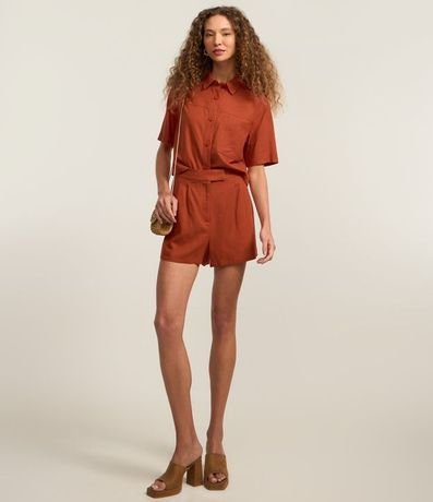 Camisa Corta en Viscosa y Lino con Bolsillos 2