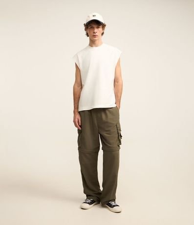 Pantalón Paper Touch Vira Bermuda con Puxador en la Parte Baja