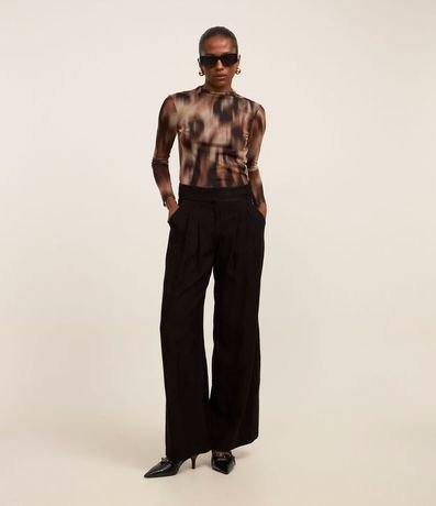 Pantalón Sastrería Wide Leg Cintura Alta con Pliegues