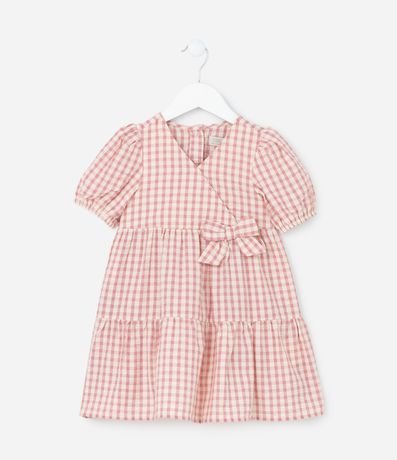 Vestido Infantil con Moña y Estampa de Cuadros Vichy - Talle 1 a 5 años
