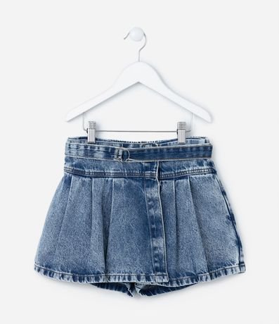 Short Pollera Infantil Jeans Plegado con Cinturón - Talle 5 a 14 años