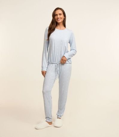 Pijama Largo con Tacto Suave y Estampa de Lunares