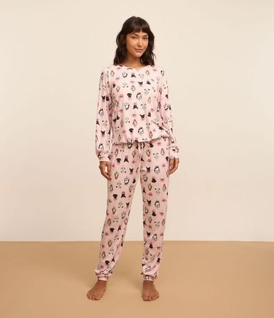 Pijama Largo con Toque Suave y Estampa de Perro