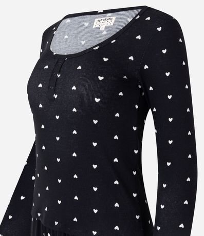 Pijama Largo en Rib Estampa Corazón 2