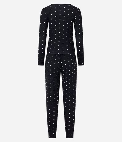 Pijama Largo en Rib Estampa Corazón 3