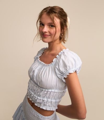 Blusa en Tricolina con Escote Elástico y Detalles Frufru 4