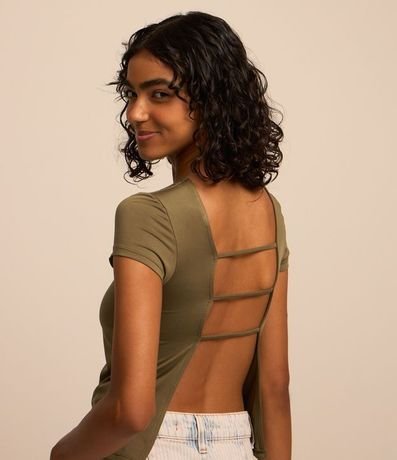 Blusa con Abertura en la Espalda y Manga Corta