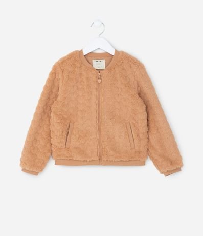 Campera Bomber Infantil en Fleece con Textura de Corazones - Talle 1 a 5 años