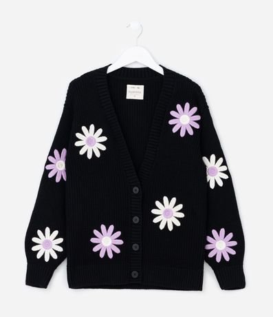 Cardigan Infantil en Punto con Bordado de Flores - Talle 5 a 14 años 2