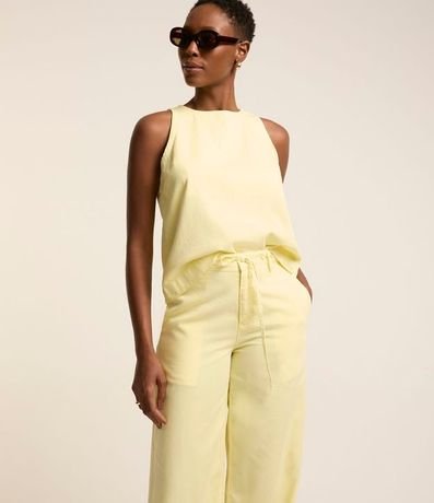 Pantalón Wide Leg en Sarga con Cordón en la Cintura 2