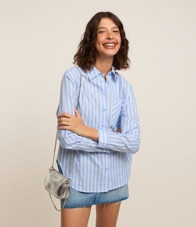Camisa en Tricolina con Rayas en Hilo Teñido